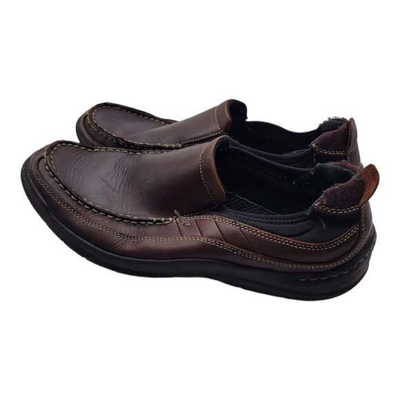 Clarks Shoes Mens Sz 9.5W Loafers Brown AXL 82214 Leather Slip-On Moc Toe main image 9